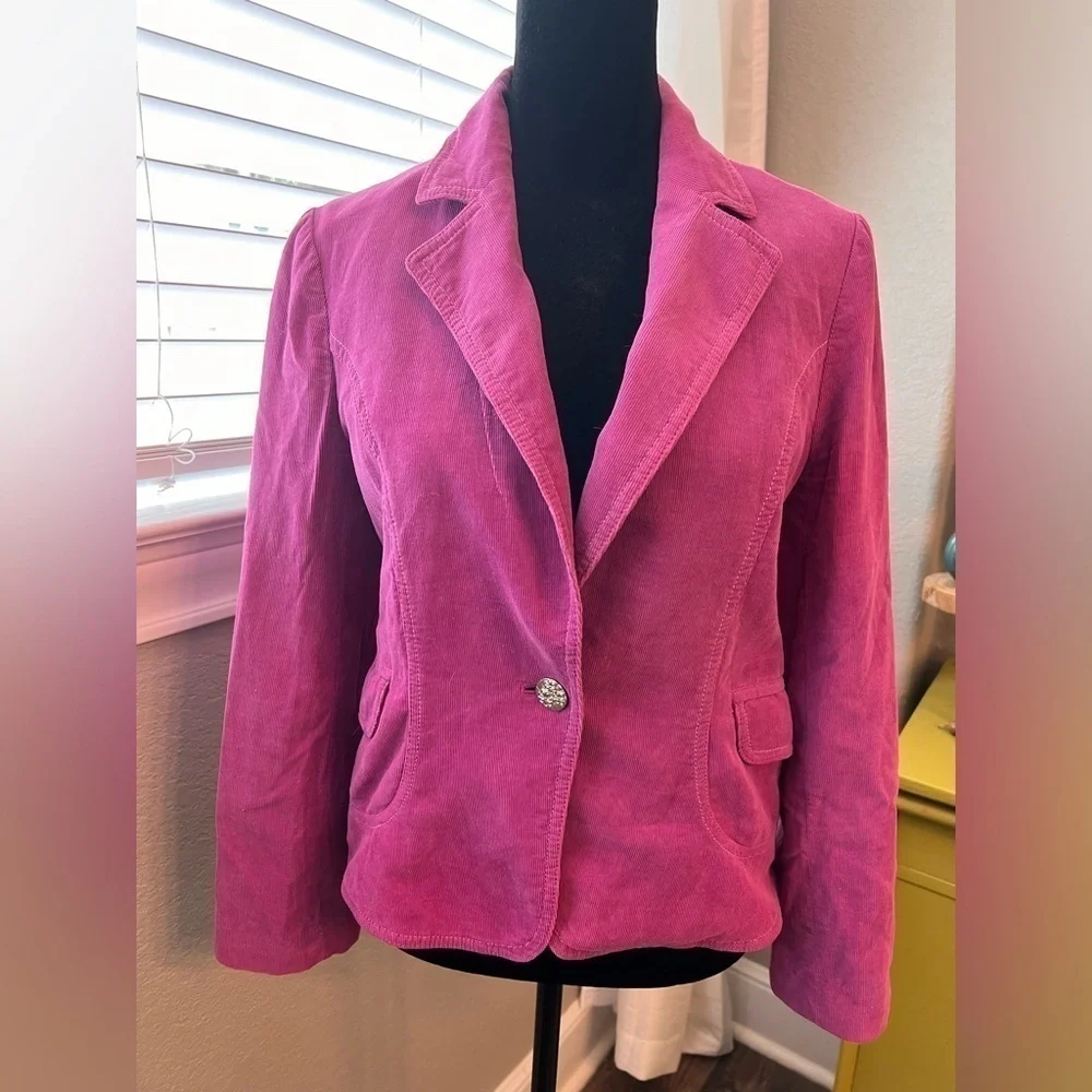 United Colors of Benetton pink light lined corduroy‎ jacket w/ silver button. M - Picture 2 of 11